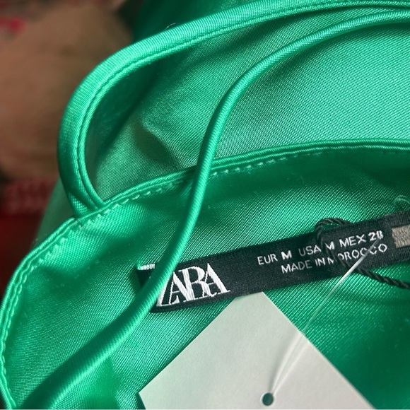 Zara green satin effect asymmetrical strappy cut-out crisscross slit midi dress - Picture 10 of 12